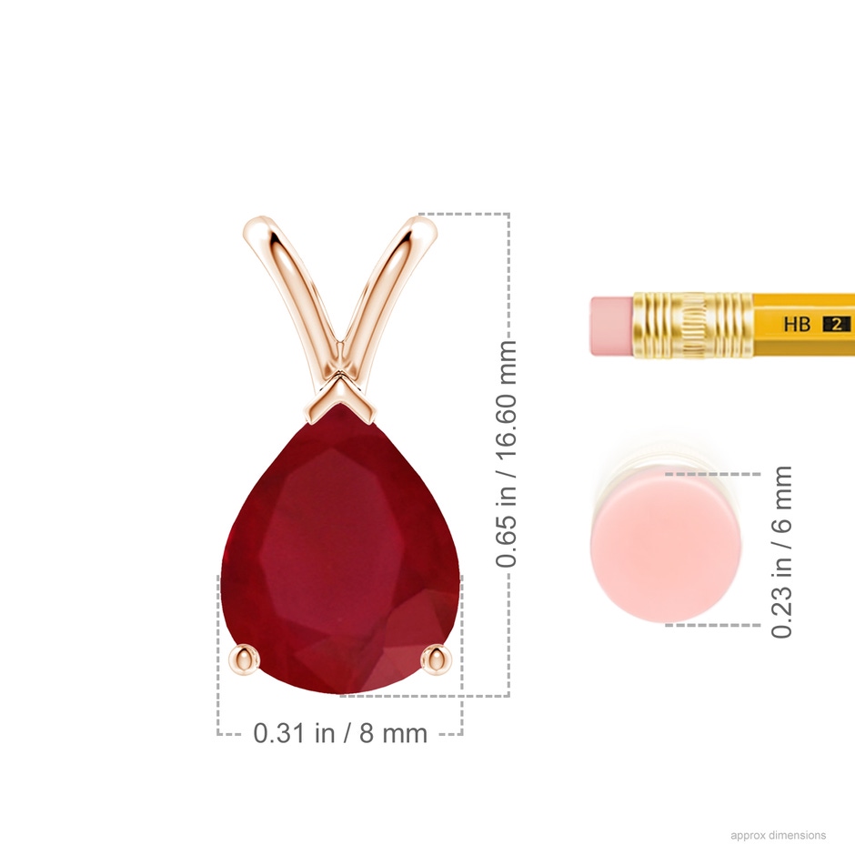 10x8mm AA V-Bale Pear-Shaped Ruby Solitaire Pendant in Rose Gold ruler