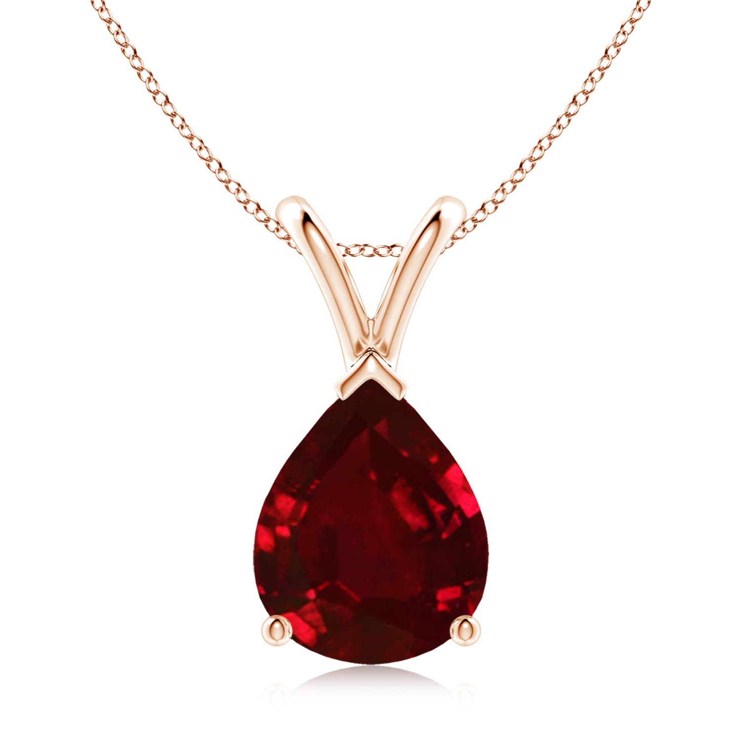 Angara 2.7 CTW V-Bale Pear-Shaped Ruby Solitaire Pendant in 18K Rose Gold