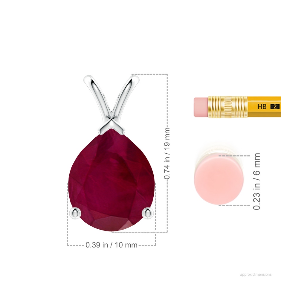 12x10mm A V-Bale Pear-Shaped Ruby Solitaire Pendant in P950 Platinum ruler