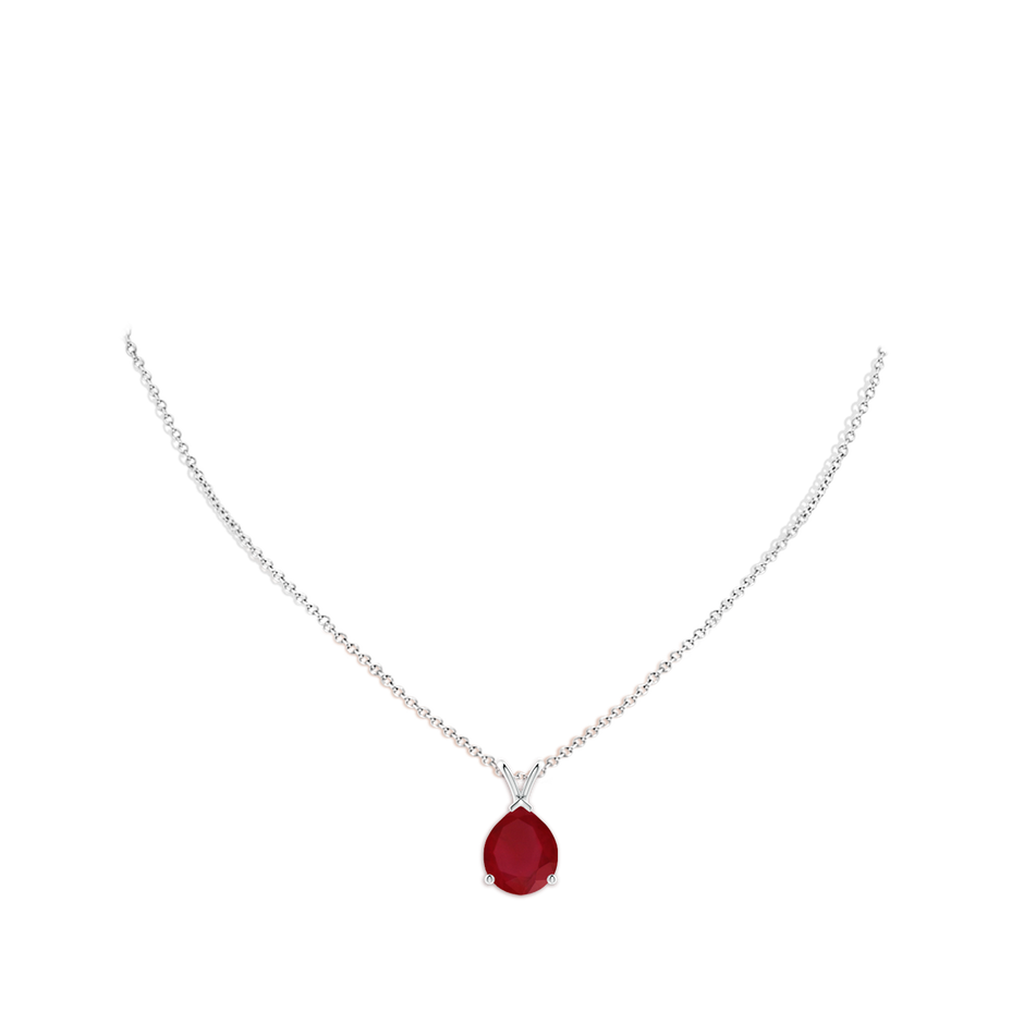 12x10mm AA V-Bale Pear-Shaped Ruby Solitaire Pendant in P950 Platinum pen