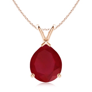 12x10mm AA V-Bale Pear-Shaped Ruby Solitaire Pendant in Rose Gold