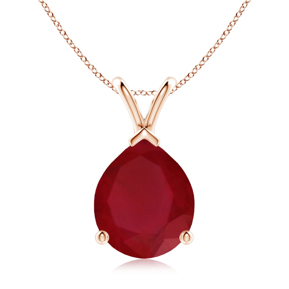 12x10mm AA V-Bale Pear-Shaped Ruby Solitaire Pendant in Rose Gold 