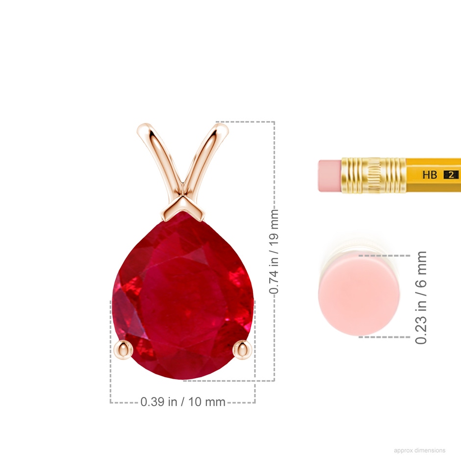 12x10mm AAA V-Bale Pear-Shaped Ruby Solitaire Pendant in Rose Gold ruler