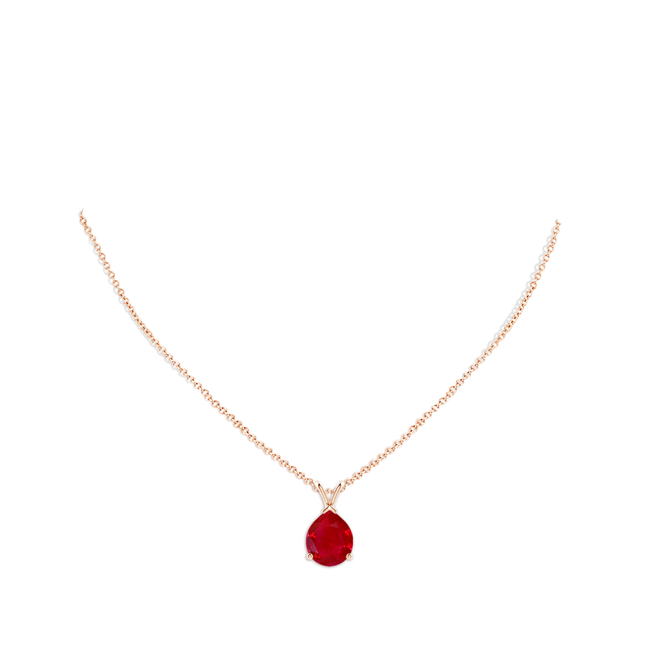 12x10mm AAA V-Bale Pear-Shaped Ruby Solitaire Pendant in Rose Gold pen