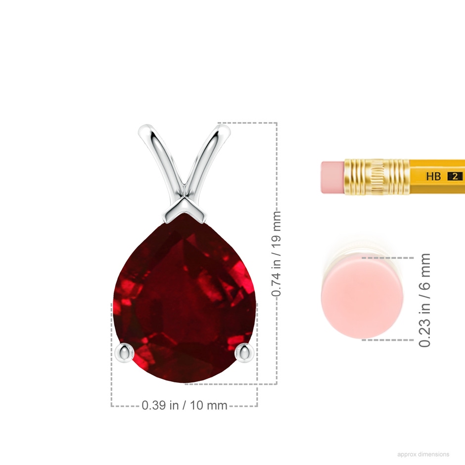 12x10mm AAAA V-Bale Pear-Shaped Ruby Solitaire Pendant in P950 Platinum ruler