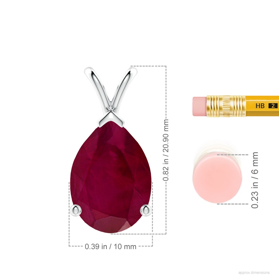 14x10mm A V-Bale Pear-Shaped Ruby Solitaire Pendant in P950 Platinum ruler