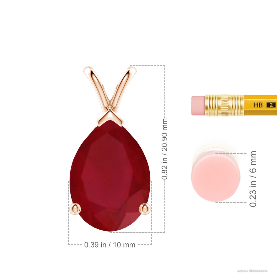 14x10mm AA V-Bale Pear-Shaped Ruby Solitaire Pendant in Rose Gold ruler