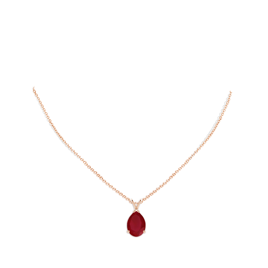 14x10mm AA V-Bale Pear-Shaped Ruby Solitaire Pendant in Rose Gold pen