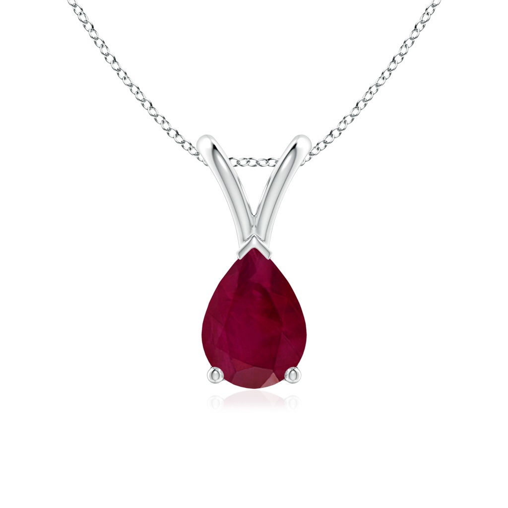 7x5mm A V-Bale Pear-Shaped Ruby Solitaire Pendant in P950 Platinum 