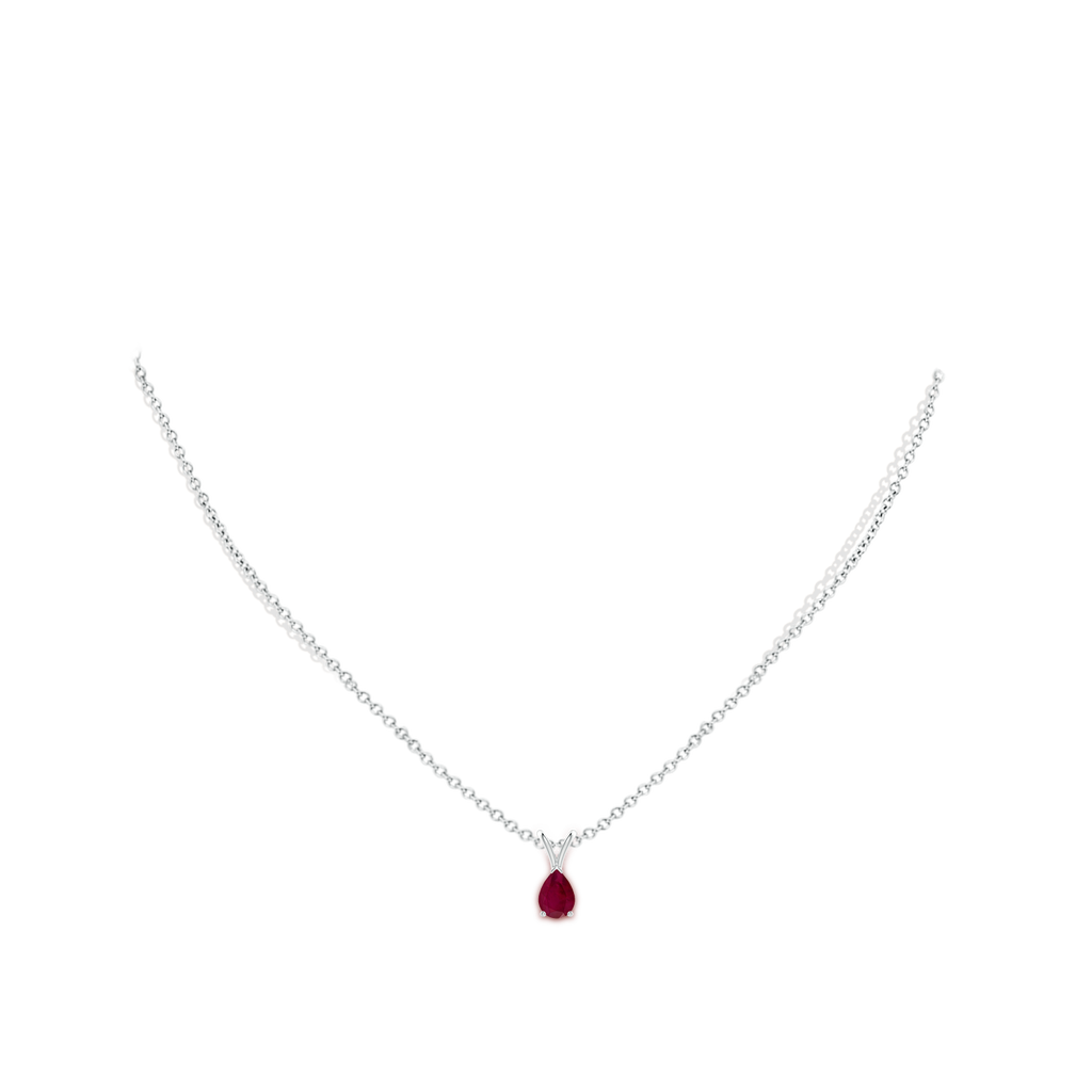 7x5mm A V-Bale Pear-Shaped Ruby Solitaire Pendant in P950 Platinum Body-Neck
