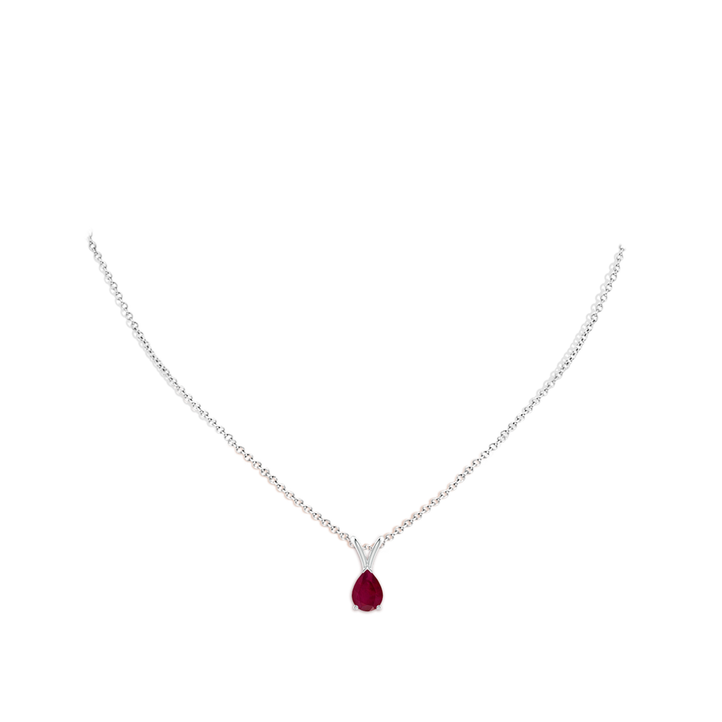 7x5mm A V-Bale Pear-Shaped Ruby Solitaire Pendant in P950 Platinum pen