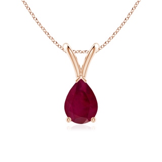 7x5mm A V-Bale Pear-Shaped Ruby Solitaire Pendant in Rose Gold