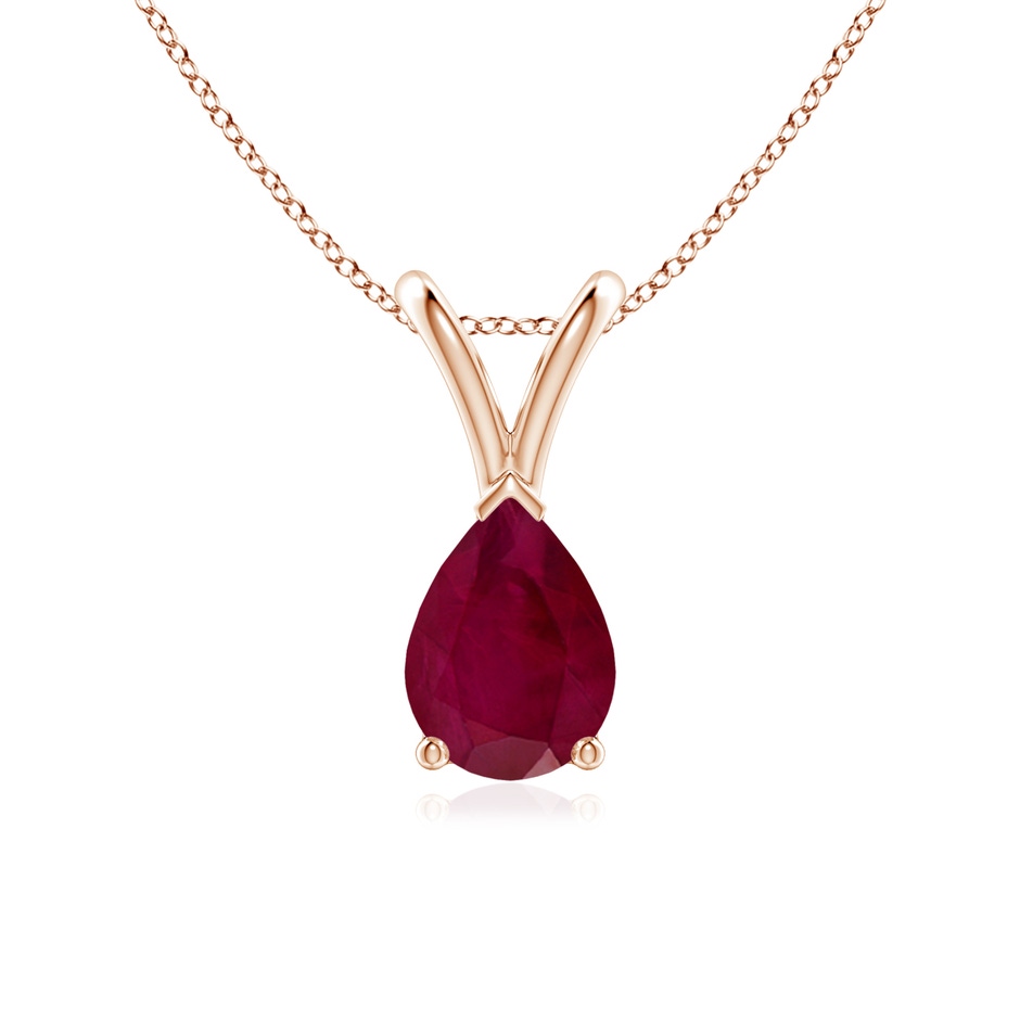 7x5mm A V-Bale Pear-Shaped Ruby Solitaire Pendant in Rose Gold 