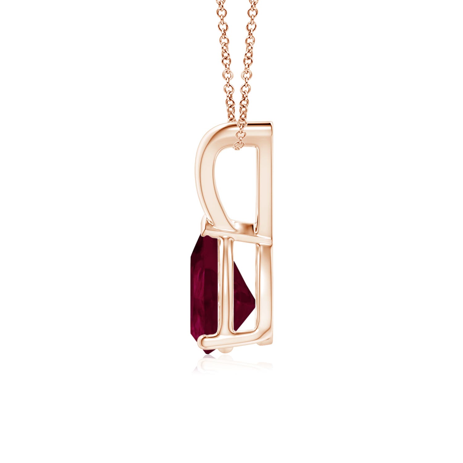 7x5mm A V-Bale Pear-Shaped Ruby Solitaire Pendant in Rose Gold