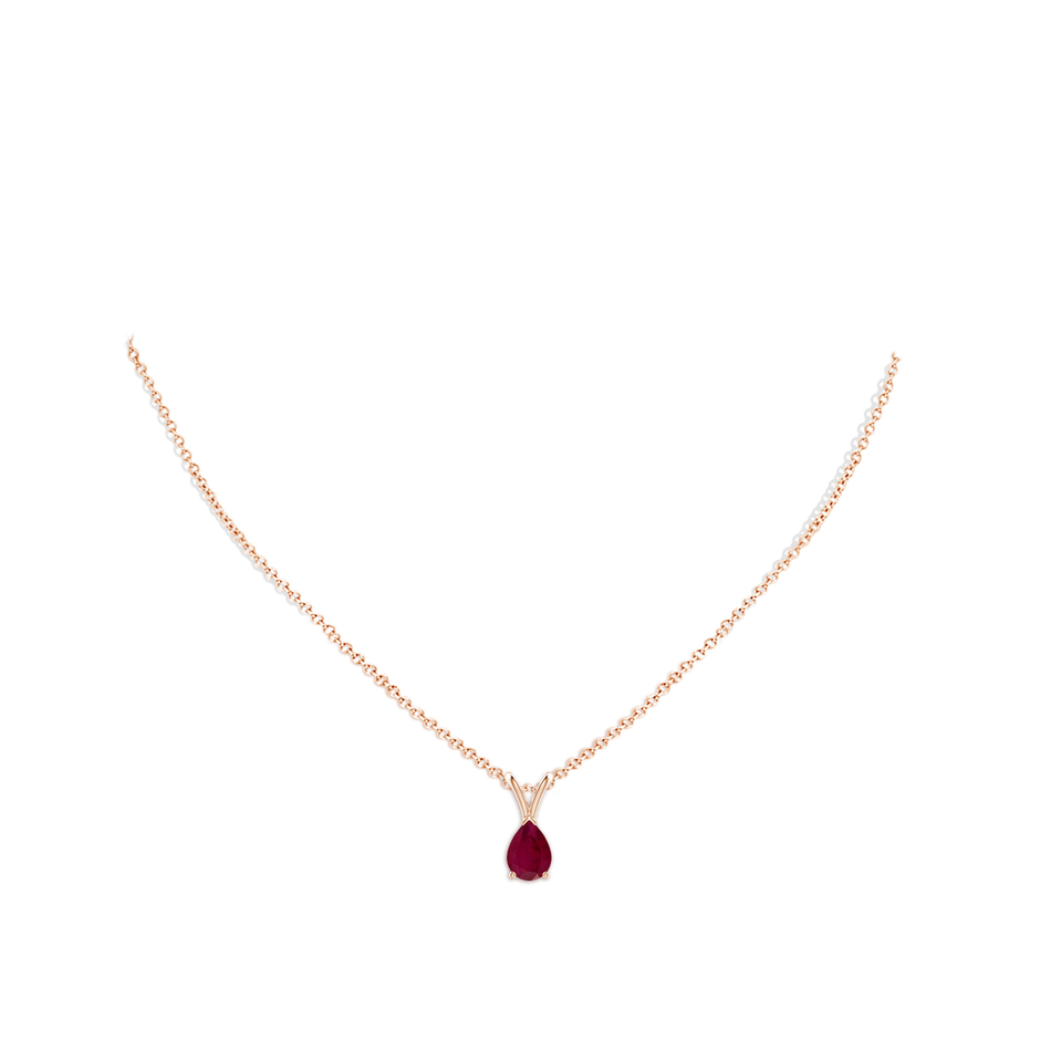 7x5mm A V-Bale Pear-Shaped Ruby Solitaire Pendant in Rose Gold pen