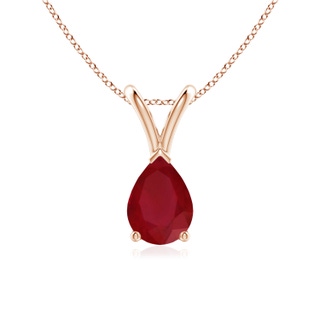 7x5mm AA V-Bale Pear-Shaped Ruby Solitaire Pendant in 10K Rose Gold