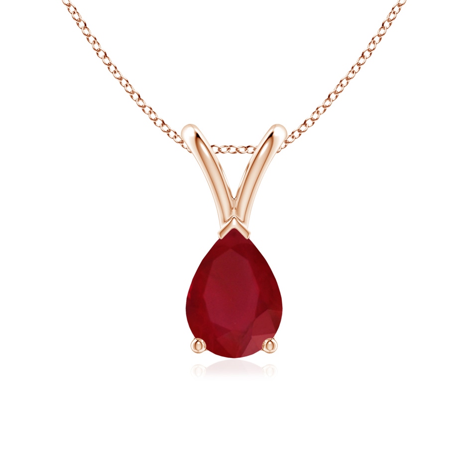 7x5mm AA V-Bale Pear-Shaped Ruby Solitaire Pendant in 9K Rose Gold 
