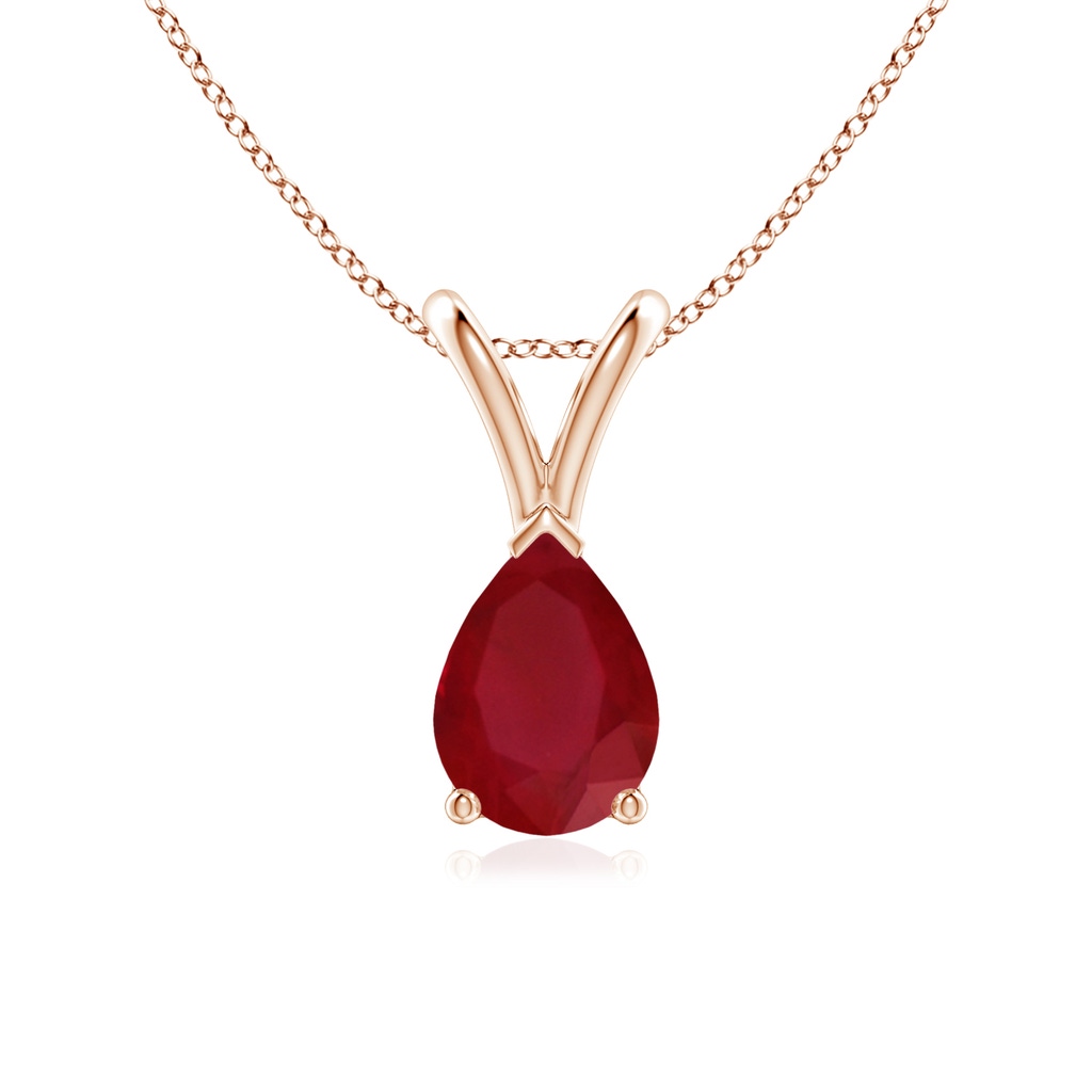 7x5mm AA V-Bale Pear-Shaped Ruby Solitaire Pendant in Rose Gold 