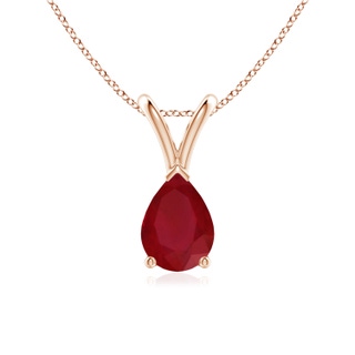 7x5mm AA V-Bale Pear-Shaped Ruby Solitaire Pendant in Rose Gold