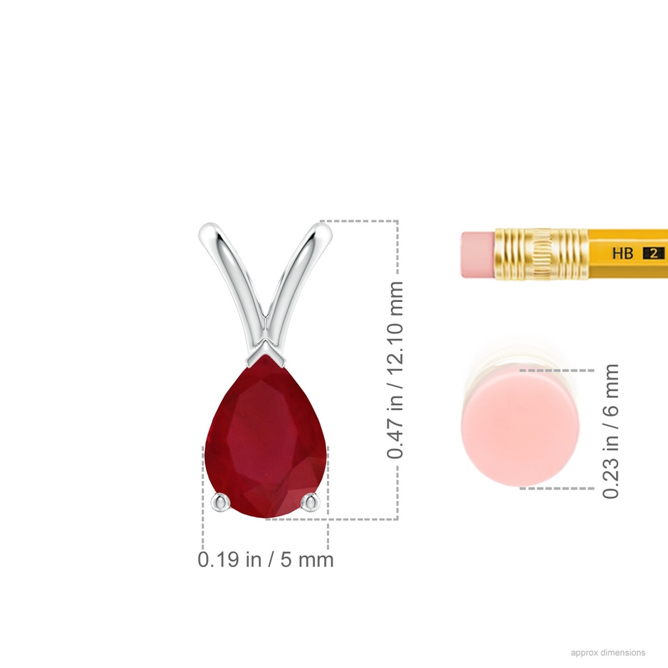 7x5mm AA V-Bale Pear-Shaped Ruby Solitaire Pendant in S999 Silver ruler