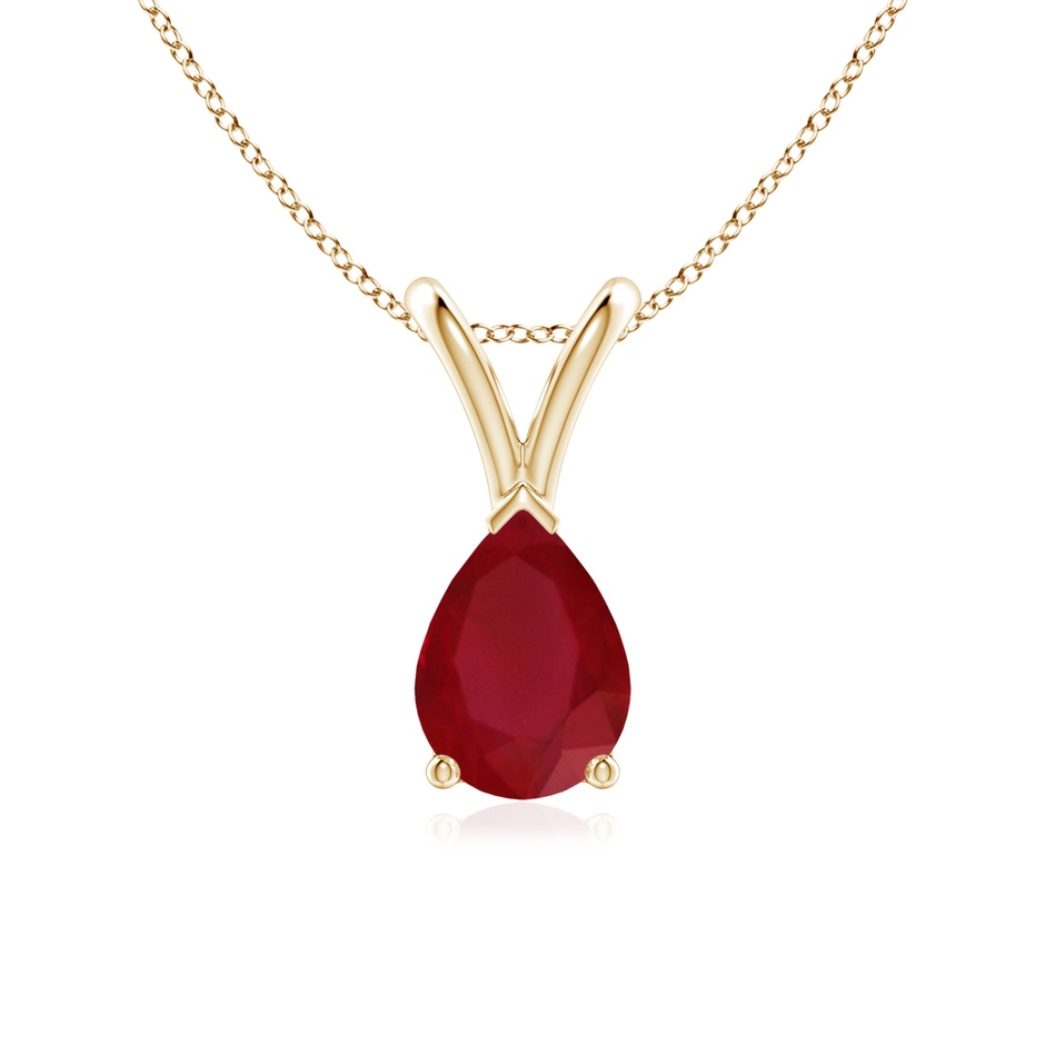 7x5mm AA V-Bale Pear-Shaped Ruby Solitaire Pendant in Yellow Gold 