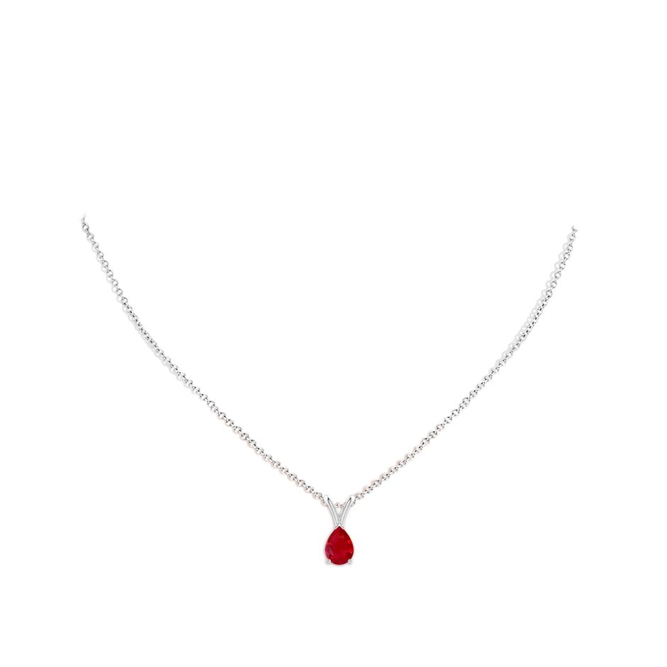 7x5mm AAA V-Bale Pear-Shaped Ruby Solitaire Pendant in P950 Platinum pen