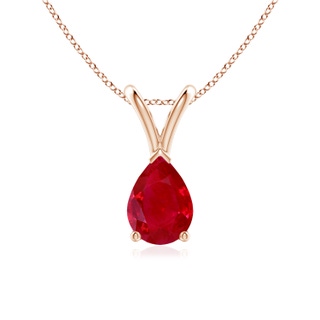 7x5mm AAA V-Bale Pear-Shaped Ruby Solitaire Pendant in Rose Gold