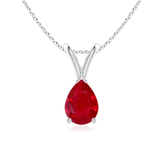 7x5mm AAA V-Bale Pear-Shaped Ruby Solitaire Pendant in S999 Silver