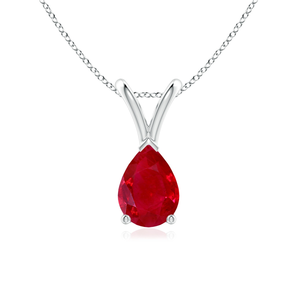 7x5mm AAA V-Bale Pear-Shaped Ruby Solitaire Pendant in White Gold