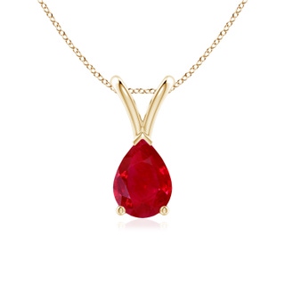 7x5mm AAA V-Bale Pear-Shaped Ruby Solitaire Pendant in Yellow Gold