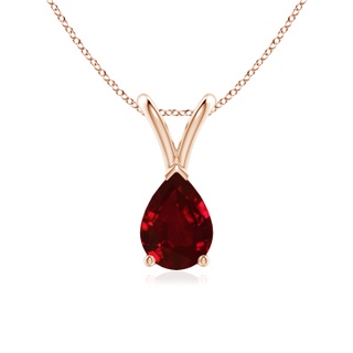 7x5mm AAAA V-Bale Pear-Shaped Ruby Solitaire Pendant in 9K Rose Gold
