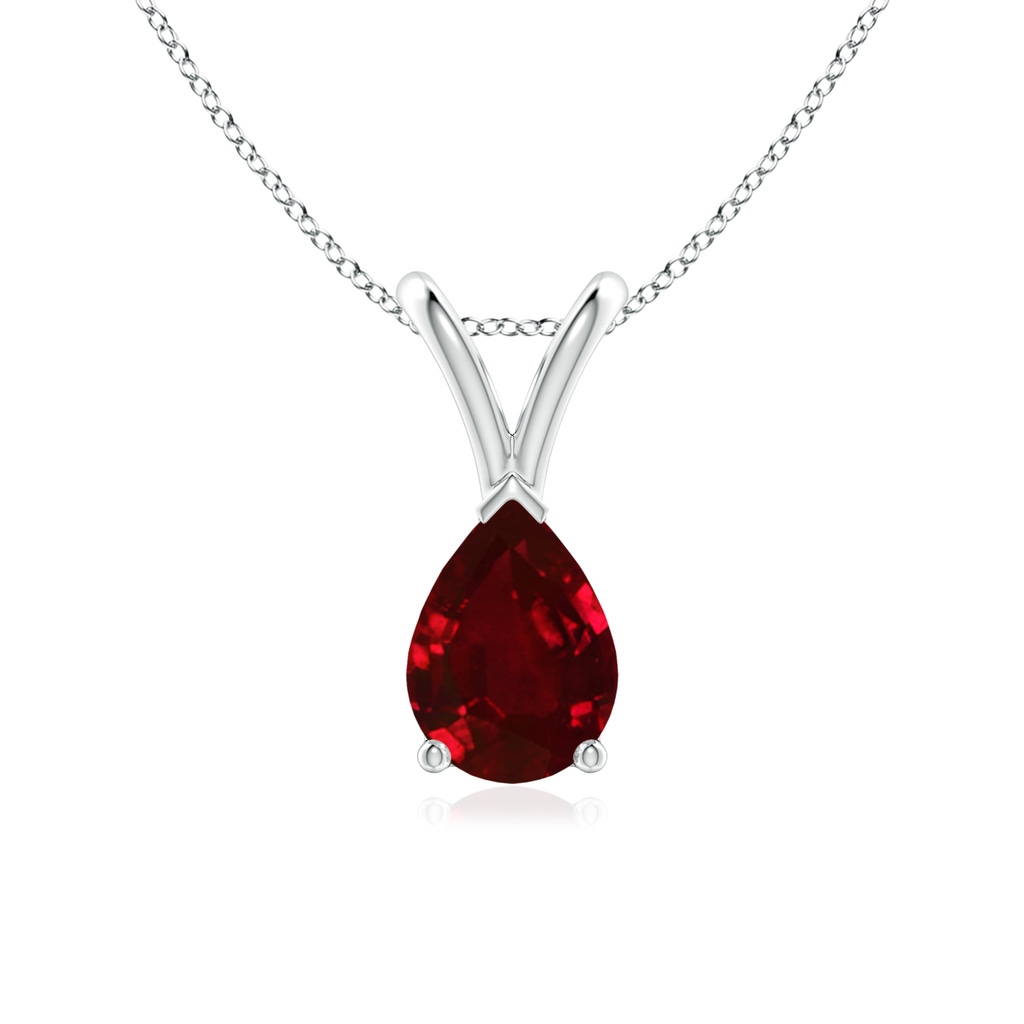 7x5mm AAAA V-Bale Pear-Shaped Ruby Solitaire Pendant in P950 Platinum