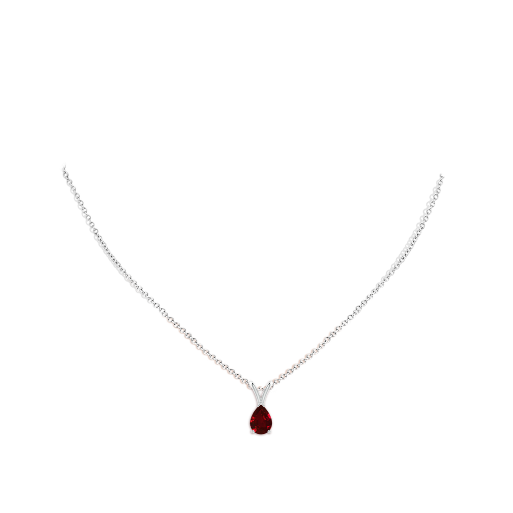 7x5mm AAAA V-Bale Pear-Shaped Ruby Solitaire Pendant in P950 Platinum pen