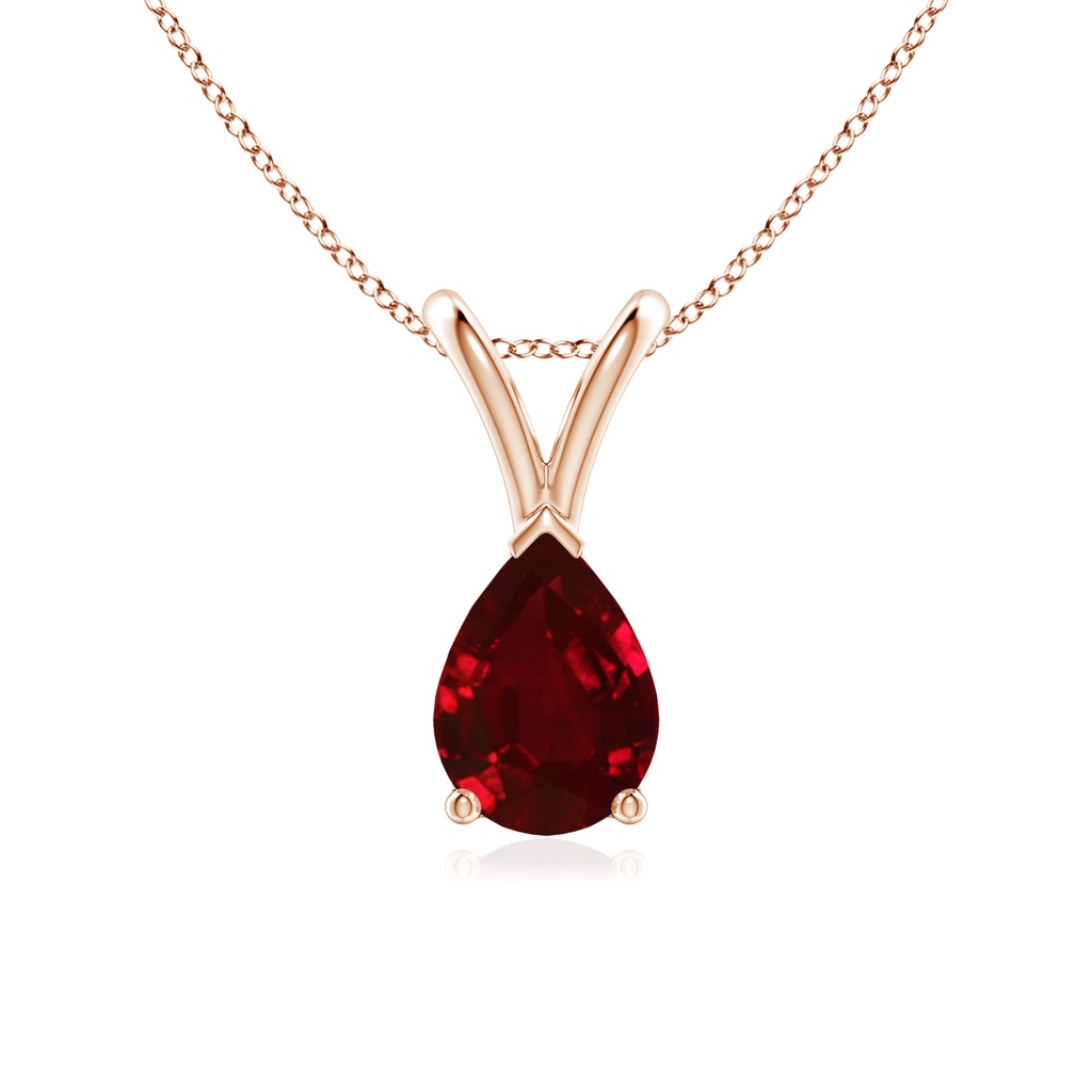 7x5mm AAAA V-Bale Pear-Shaped Ruby Solitaire Pendant in Rose Gold
