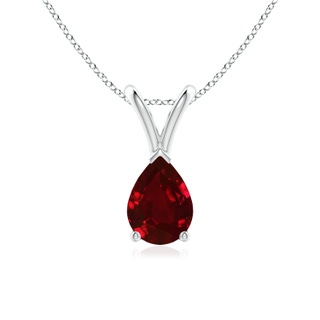 7x5mm AAAA V-Bale Pear-Shaped Ruby Solitaire Pendant in White Gold