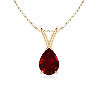 7x5mm AAAA V-Bale Pear-Shaped Ruby Solitaire Pendant in Yellow Gold