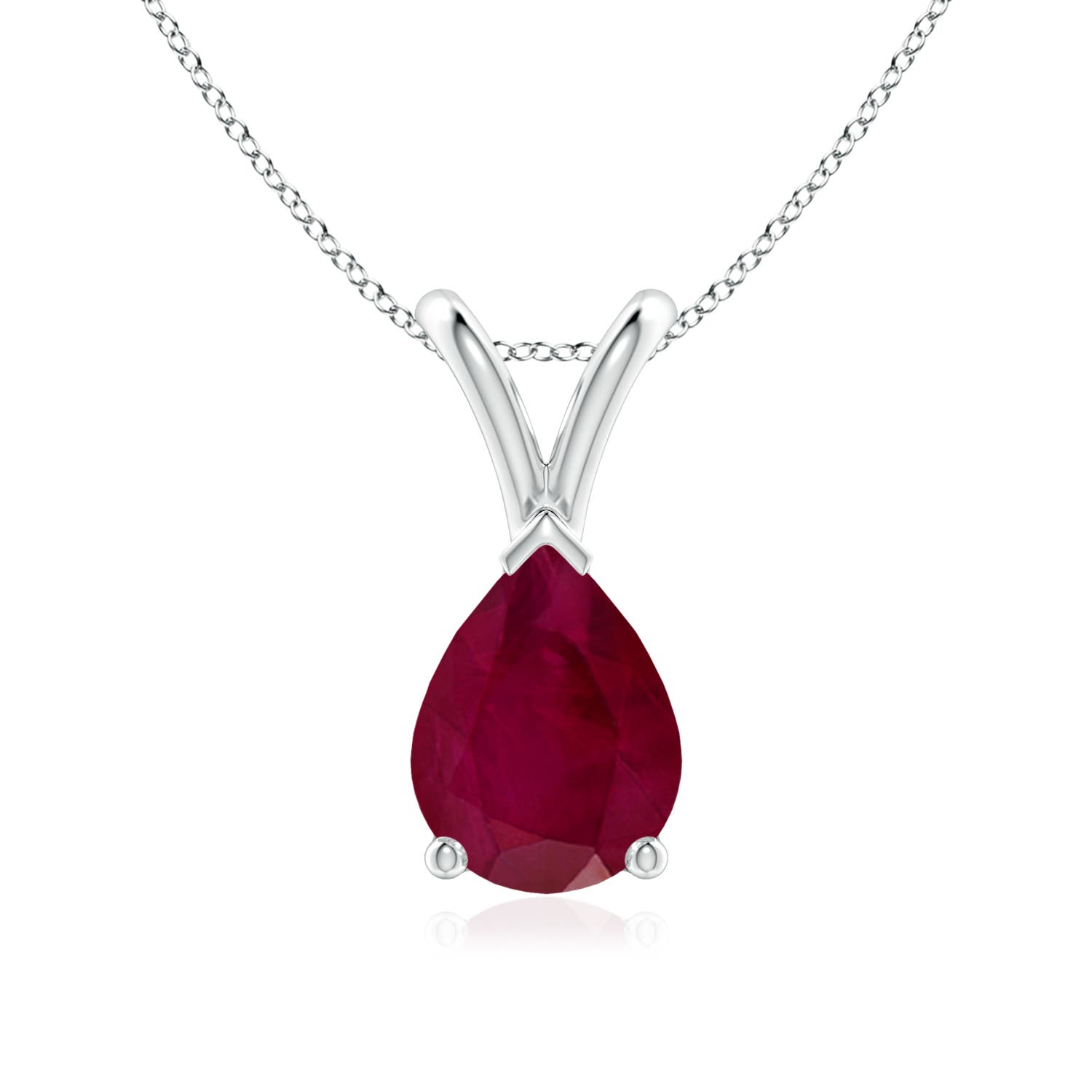 8x6mm A V-Bale Pear-Shaped Ruby Solitaire Pendant in P950 Platinum