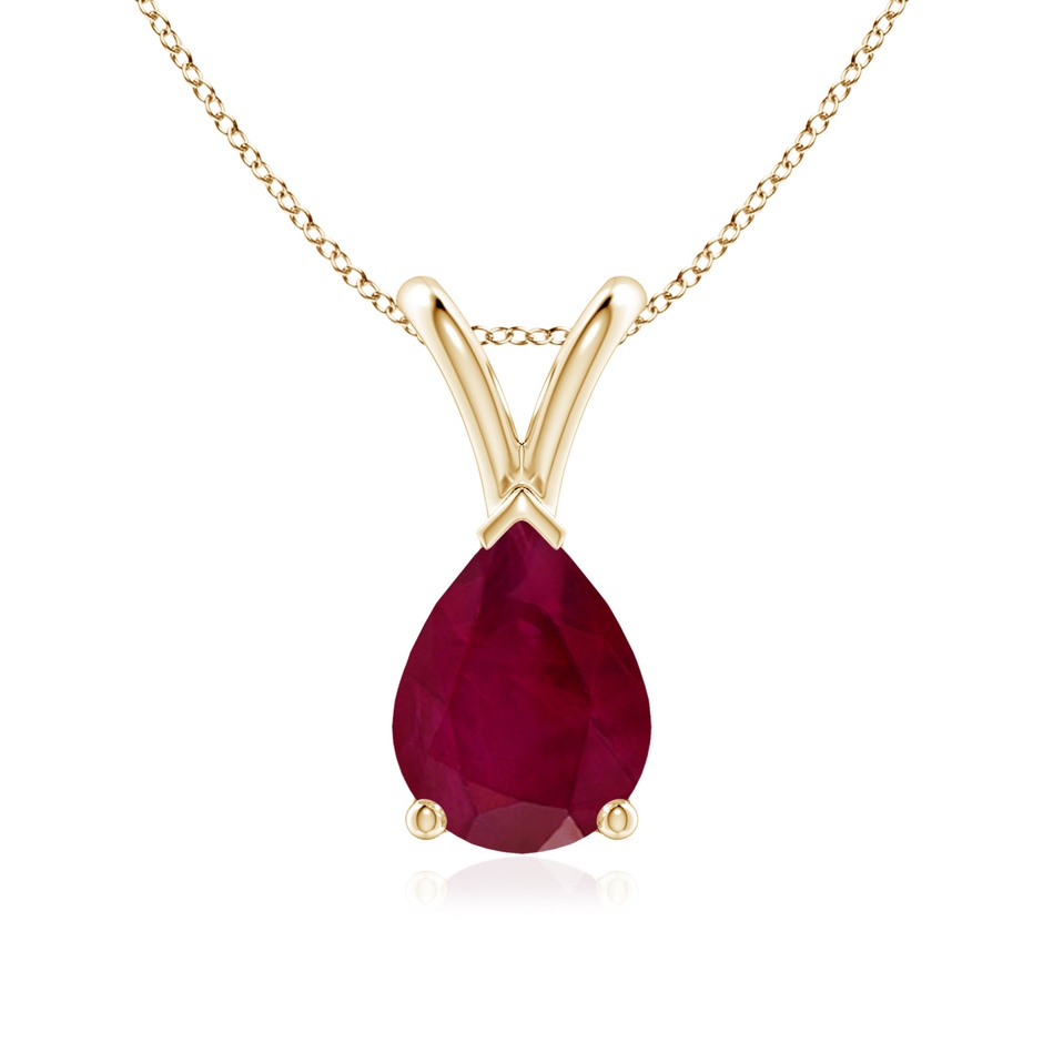 8x6mm A V-Bale Pear-Shaped Ruby Solitaire Pendant in Yellow Gold 
