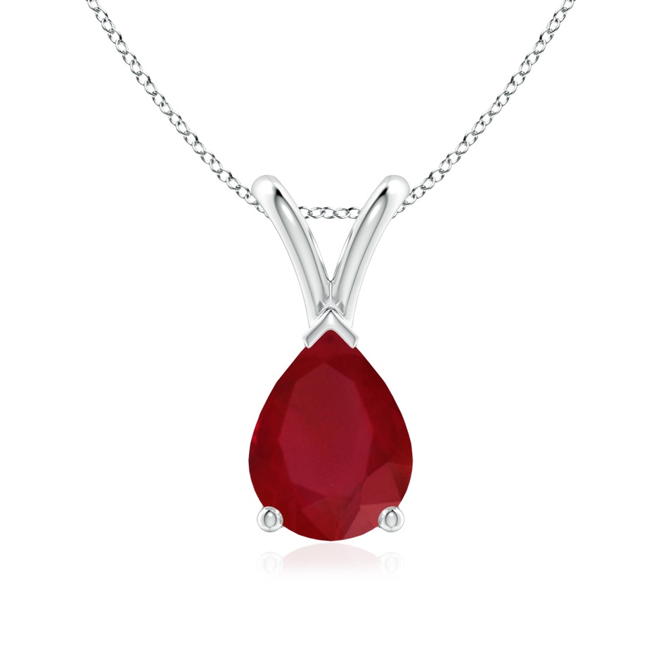 8x6mm AA V-Bale Pear-Shaped Ruby Solitaire Pendant in White Gold 