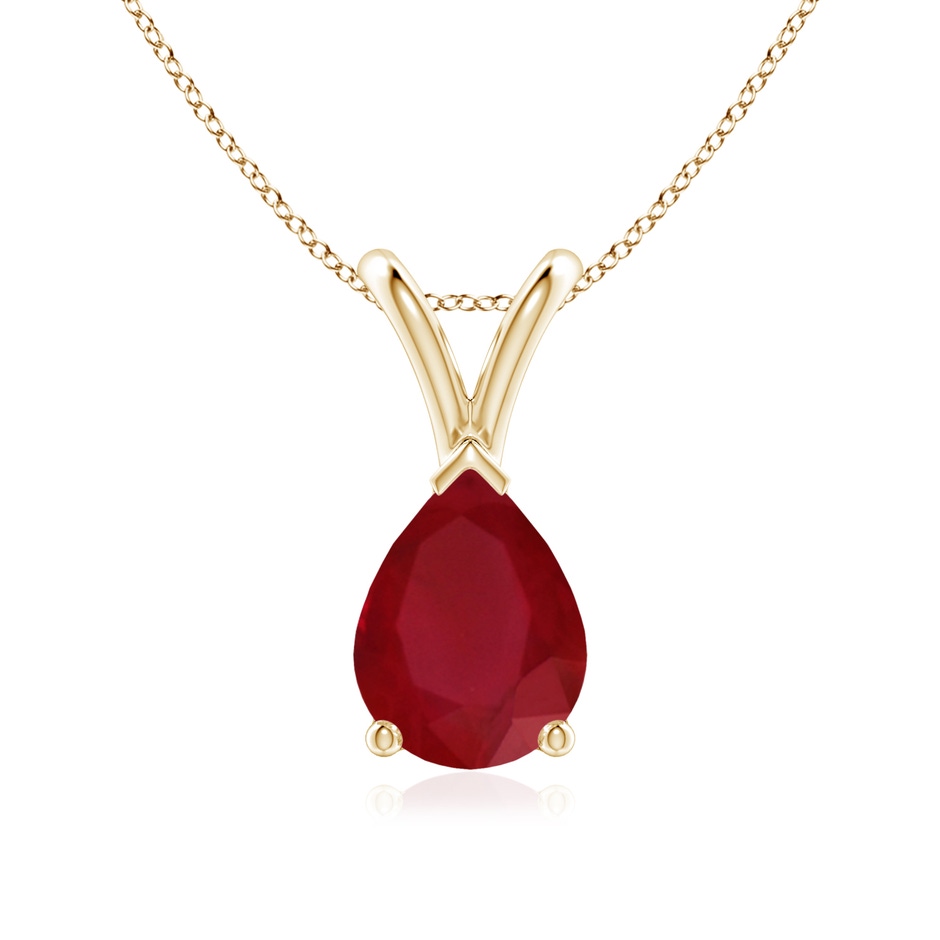 8x6mm AA V-Bale Pear-Shaped Ruby Solitaire Pendant in Yellow Gold 