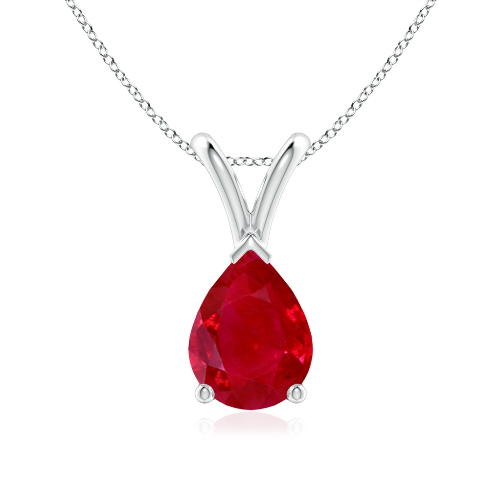 8x6mm AAA V-Bale Pear-Shaped Ruby Solitaire Pendant in White Gold
