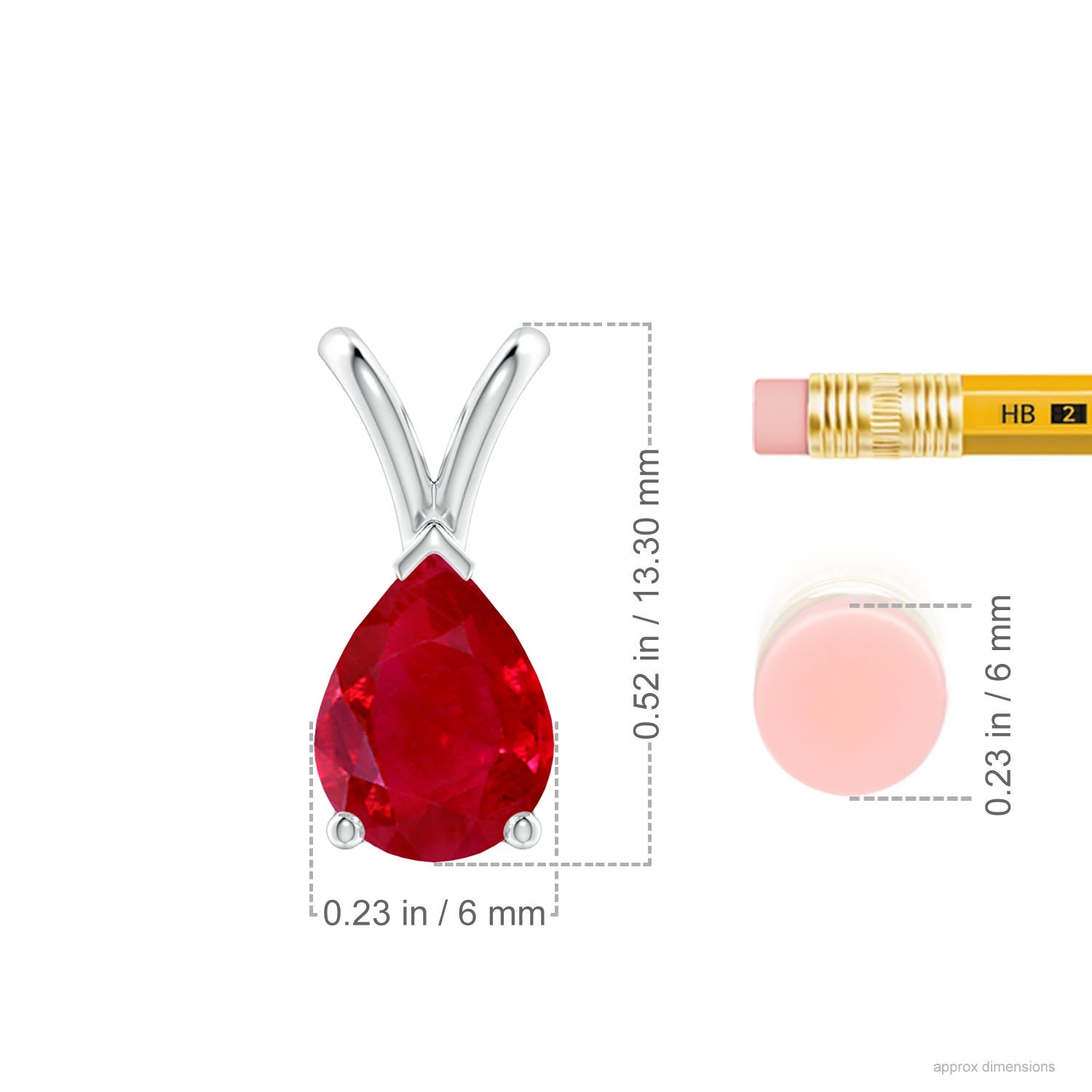 8x6mm AAA V-Bale Pear-Shaped Ruby Solitaire Pendant in White Gold - ruler