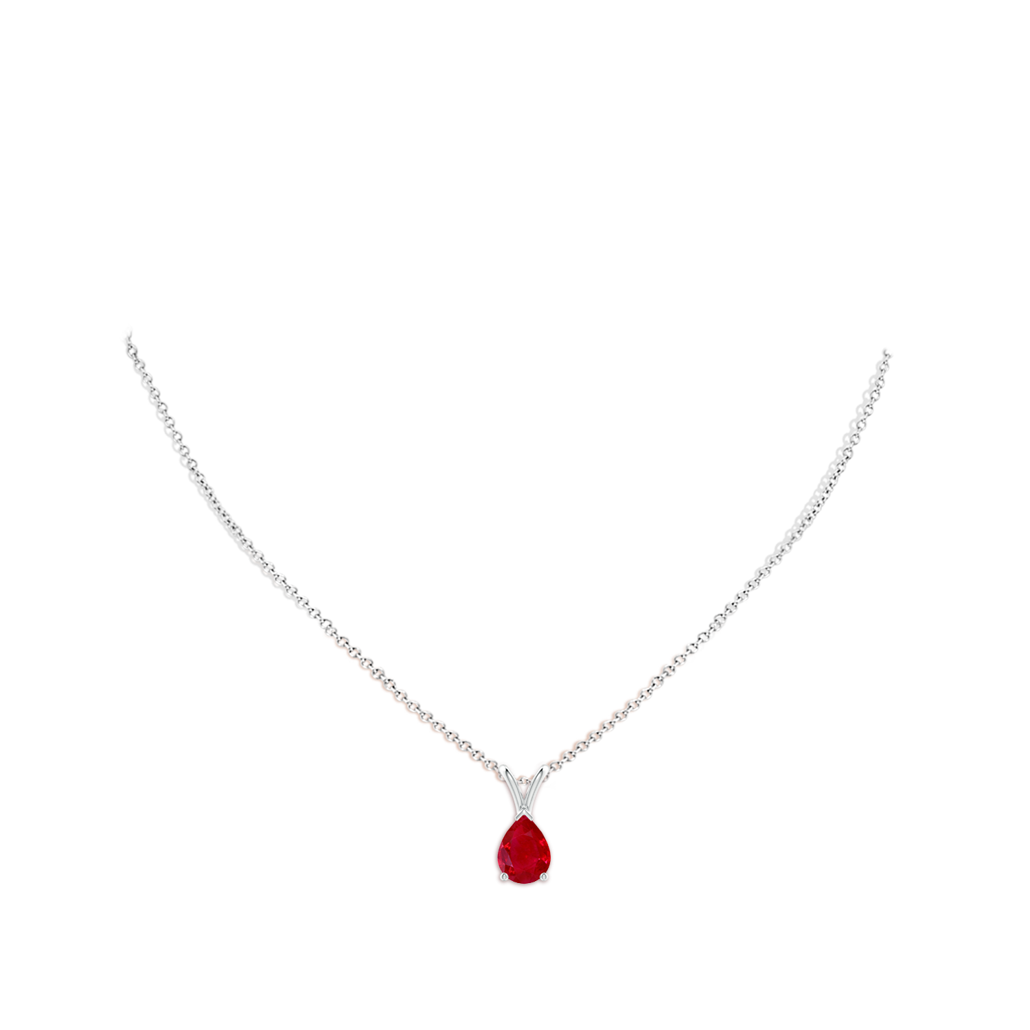 8x6mm AAA V-Bale Pear-Shaped Ruby Solitaire Pendant in White Gold - body_neck