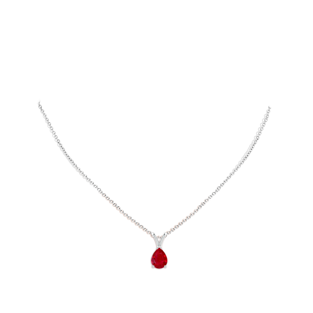 8x6mm AAA V-Bale Pear-Shaped Ruby Solitaire Pendant in White Gold pen