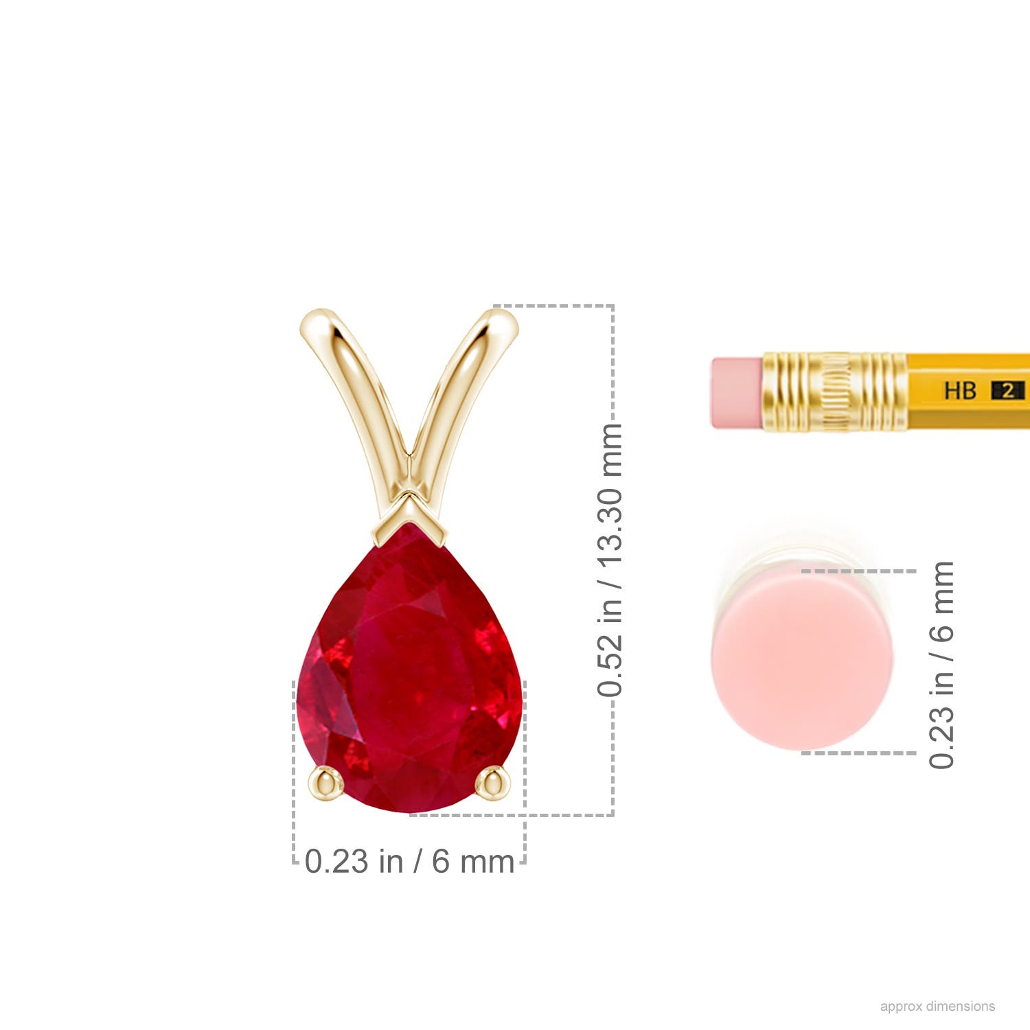 8x6mm AAA V-Bale Pear-Shaped Ruby Solitaire Pendant in Yellow Gold - ruler