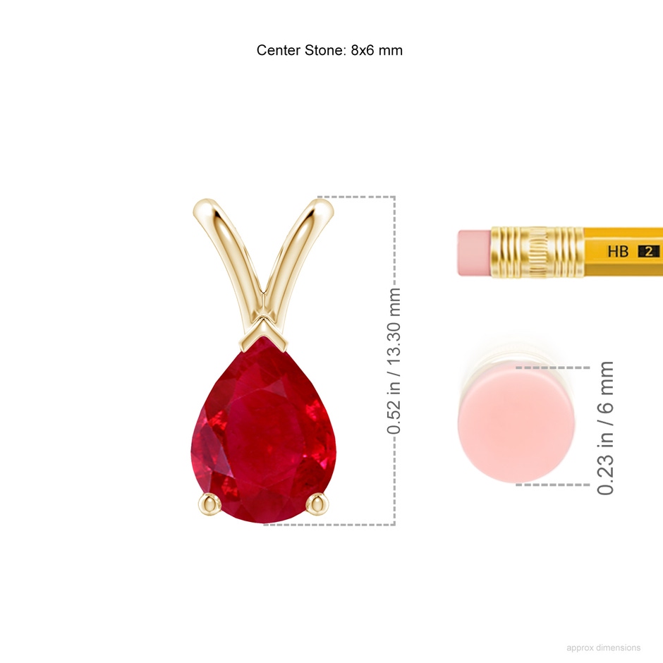 8x6mm AAA V-Bale Pear-Shaped Ruby Solitaire Pendant in Yellow Gold ruler