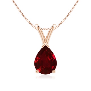 8x6mm AAAA V-Bale Pear-Shaped Ruby Solitaire Pendant in 9K Rose Gold