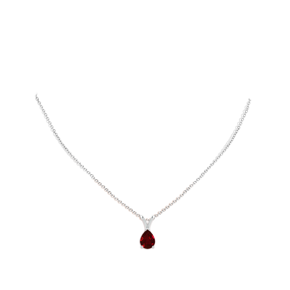 8x6mm AAAA V-Bale Pear-Shaped Ruby Solitaire Pendant in P950 Platinum pen