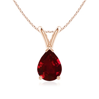 8x6mm AAAA V-Bale Pear-Shaped Ruby Solitaire Pendant in Rose Gold