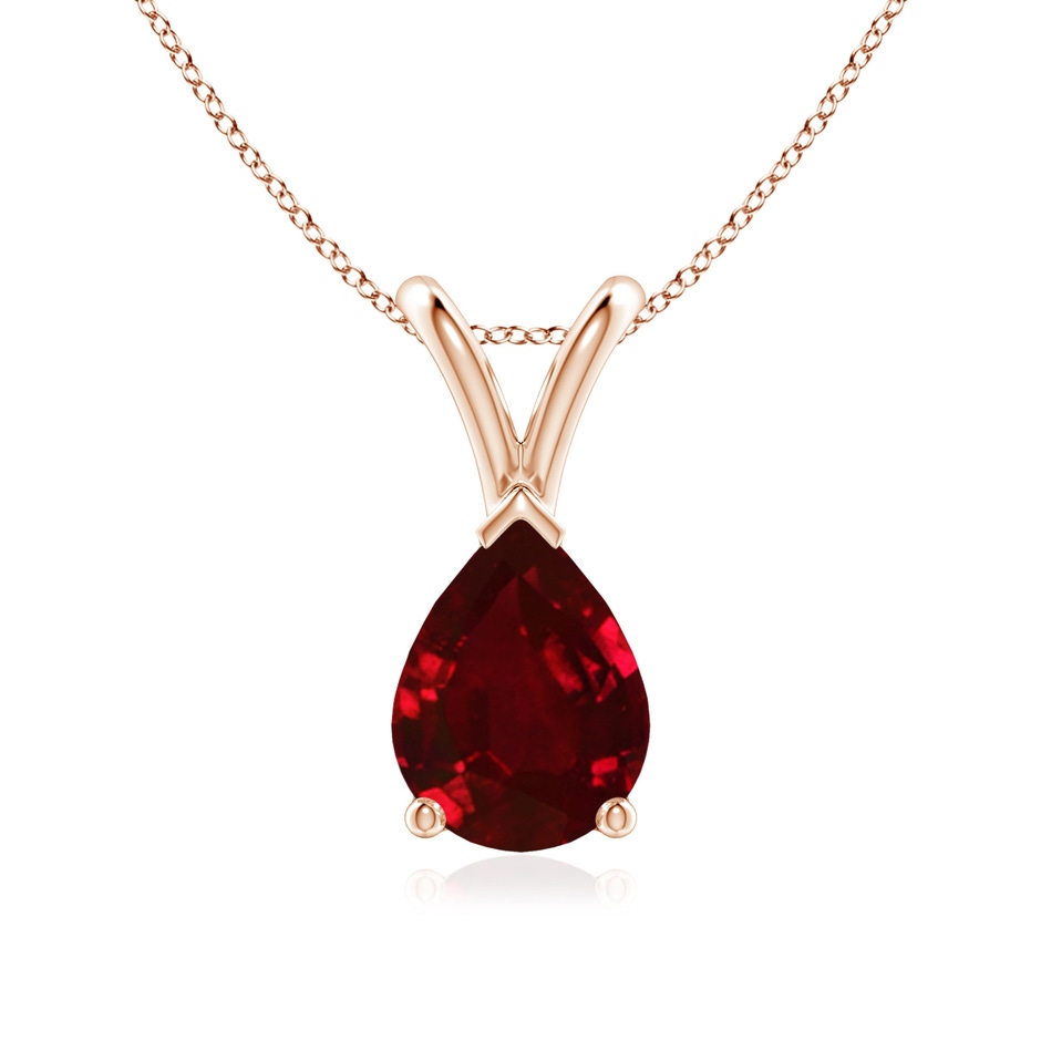 8x6mm AAAA V-Bale Pear-Shaped Ruby Solitaire Pendant in Rose Gold 